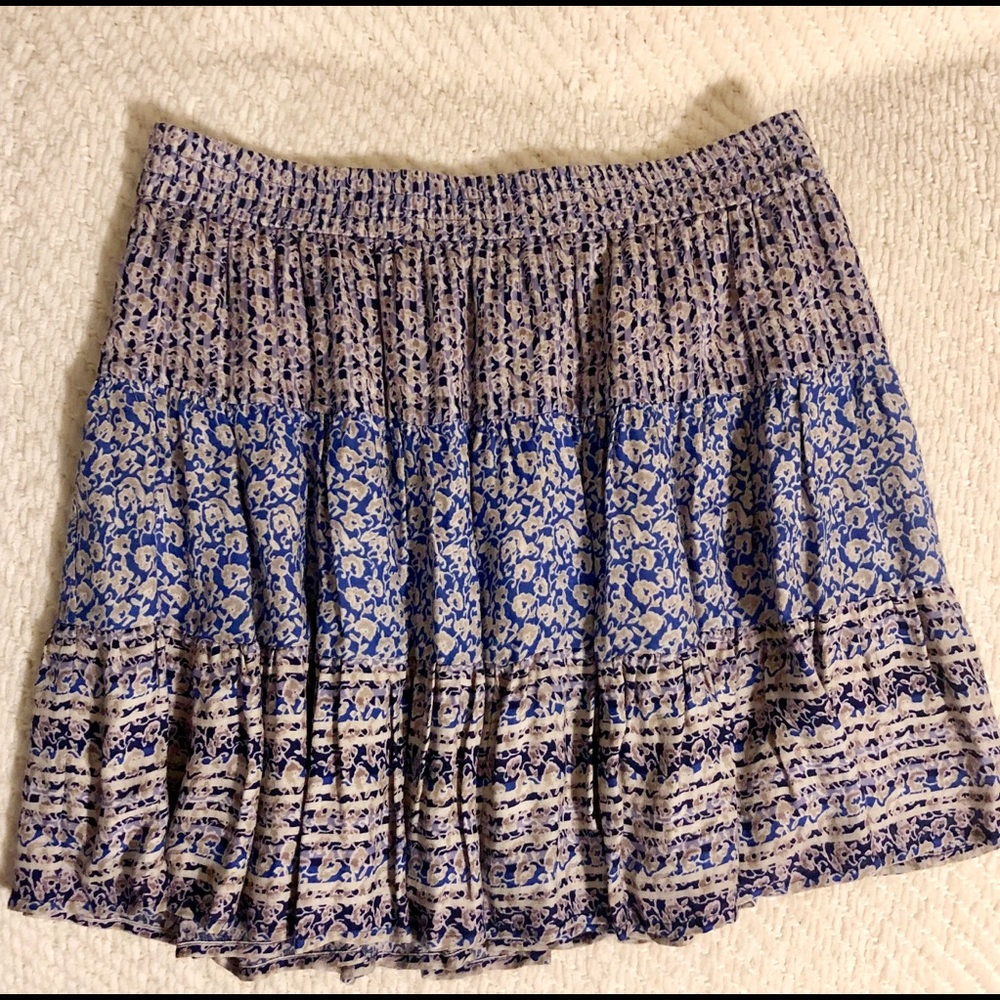 BCBG Floral Blue White Paula Printed A-Line Skirt - Picture 3 of 3